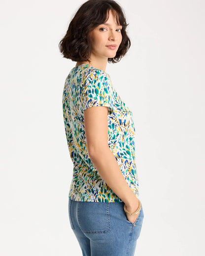 Chico's Printed Cotton Stretch Cap-Sleeve Tee