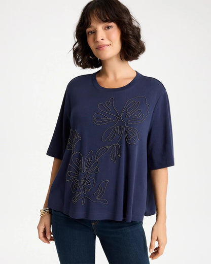 Chico's Caviar Beaded Cotton Tee