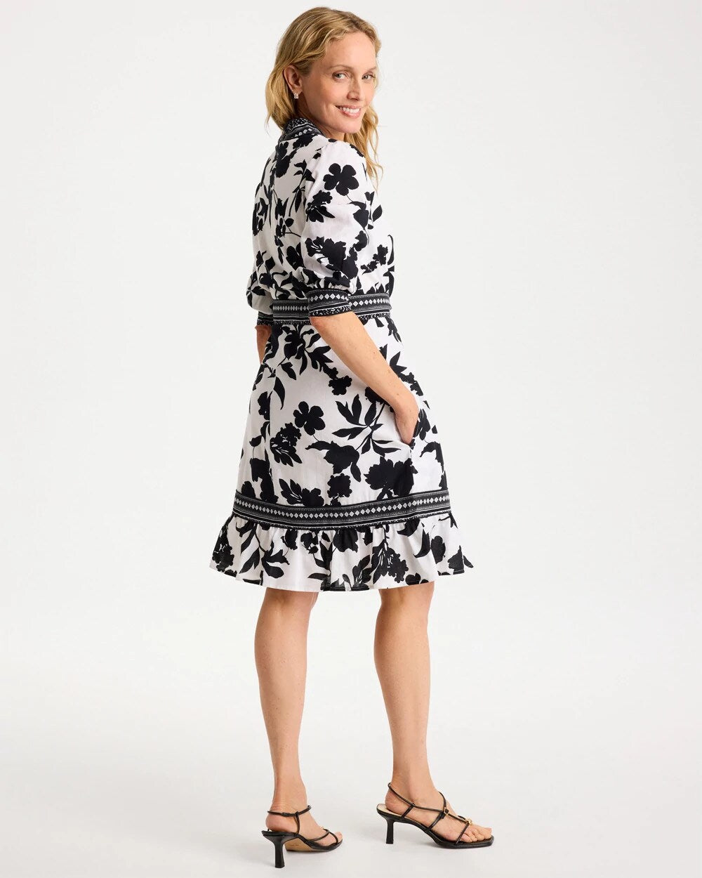 Chico's Floral Cotton-Linen Belted Dress