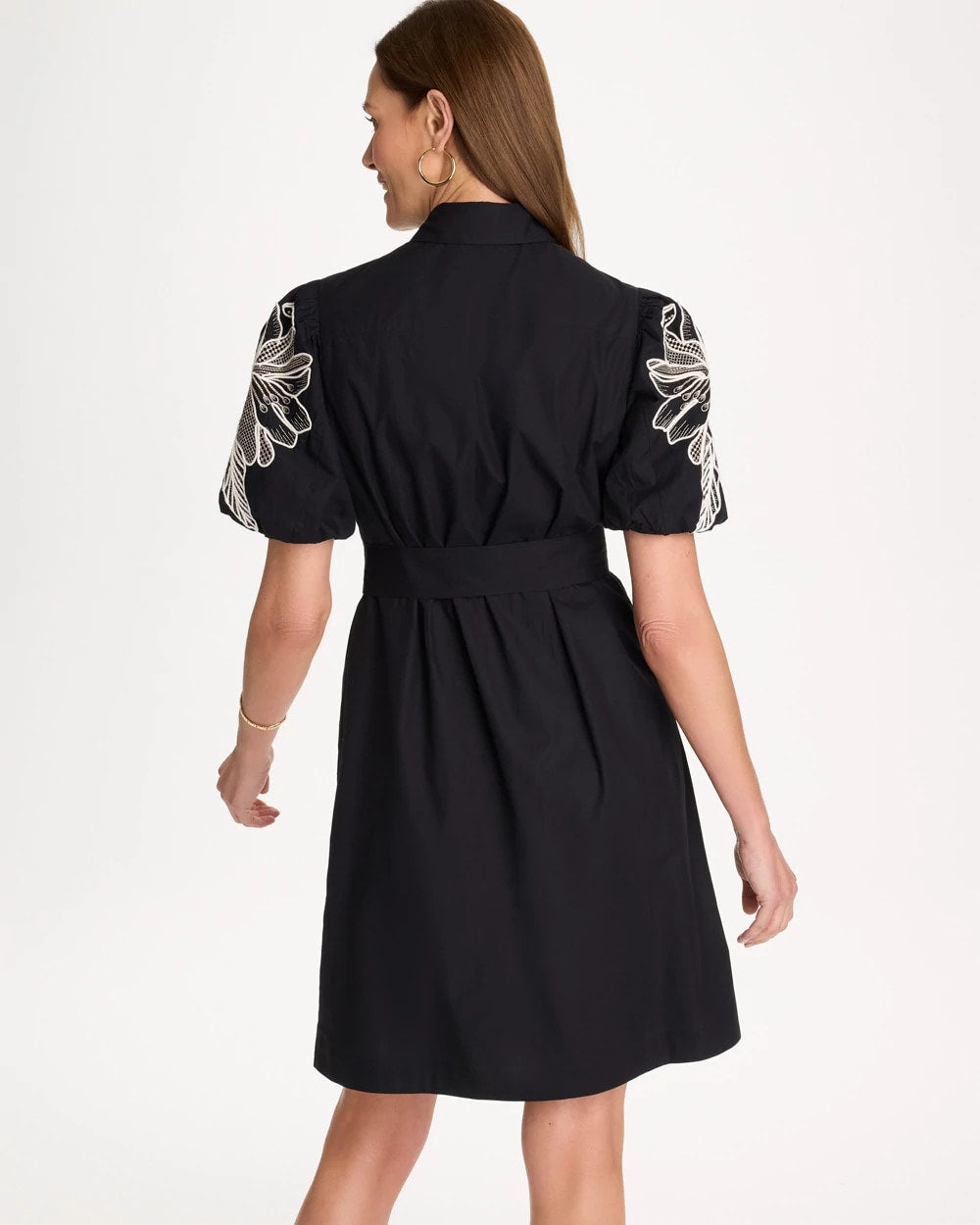 Chico's Embroidered Poplin Cotton Belted Dress