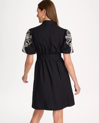 Chico's Embroidered Poplin Cotton Belted Dress