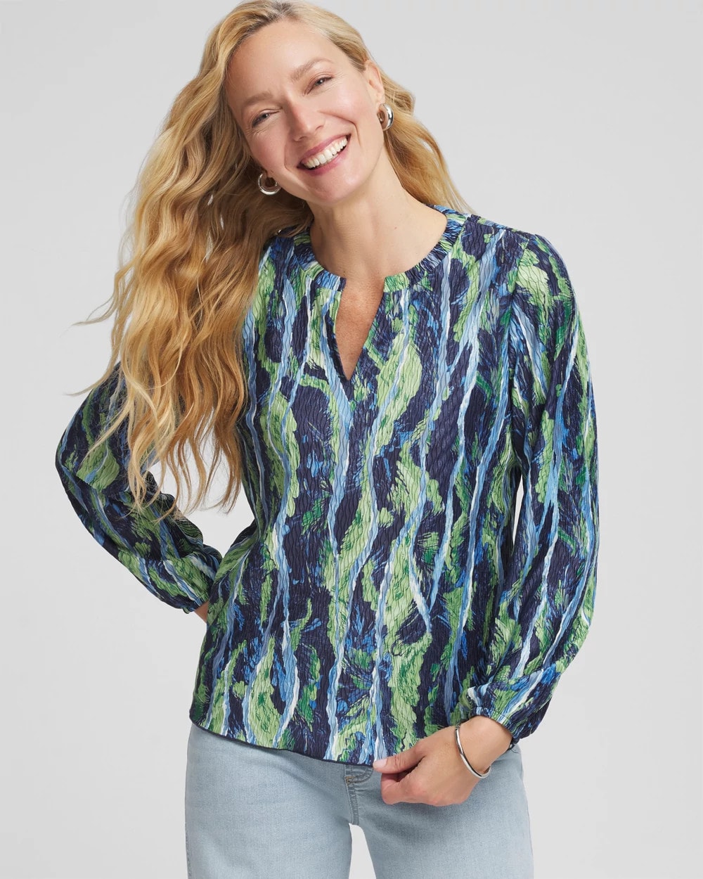 Chico's Ocean Plume Crinkle Top