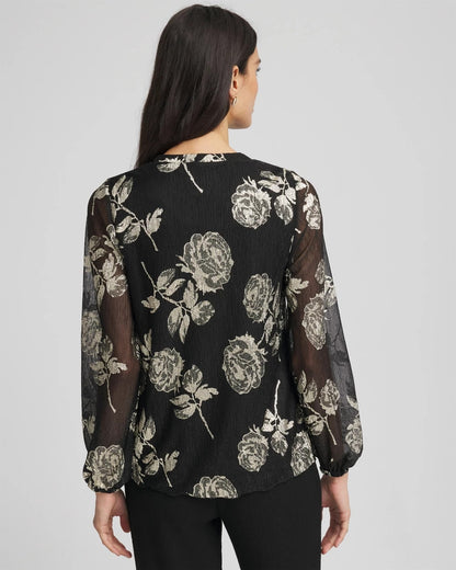 Chico's Floral Metallic Bodre Top