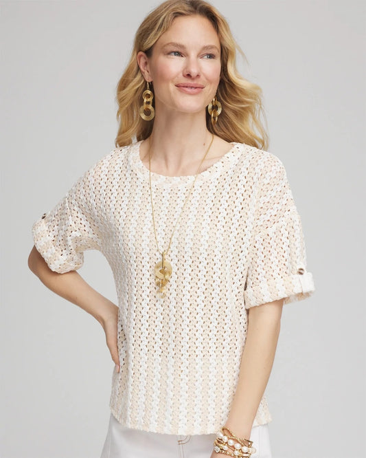Chico's Textured Roll Cuff Tee