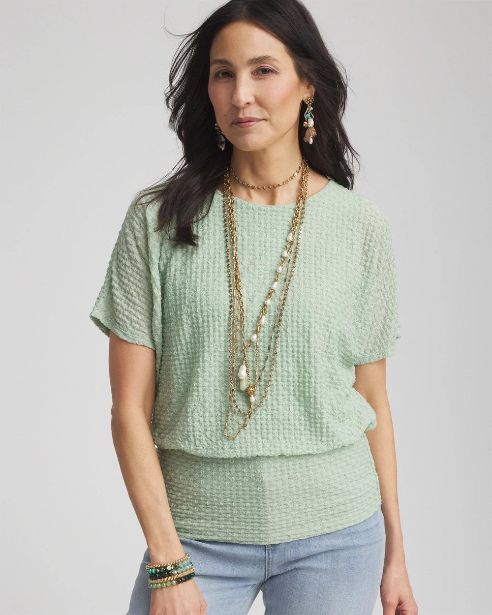 Chico's Jacquard Banded Hem Top