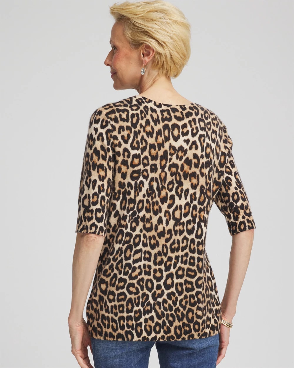 Chico's Cashmere Animal Elbow-Sleeve Pullover