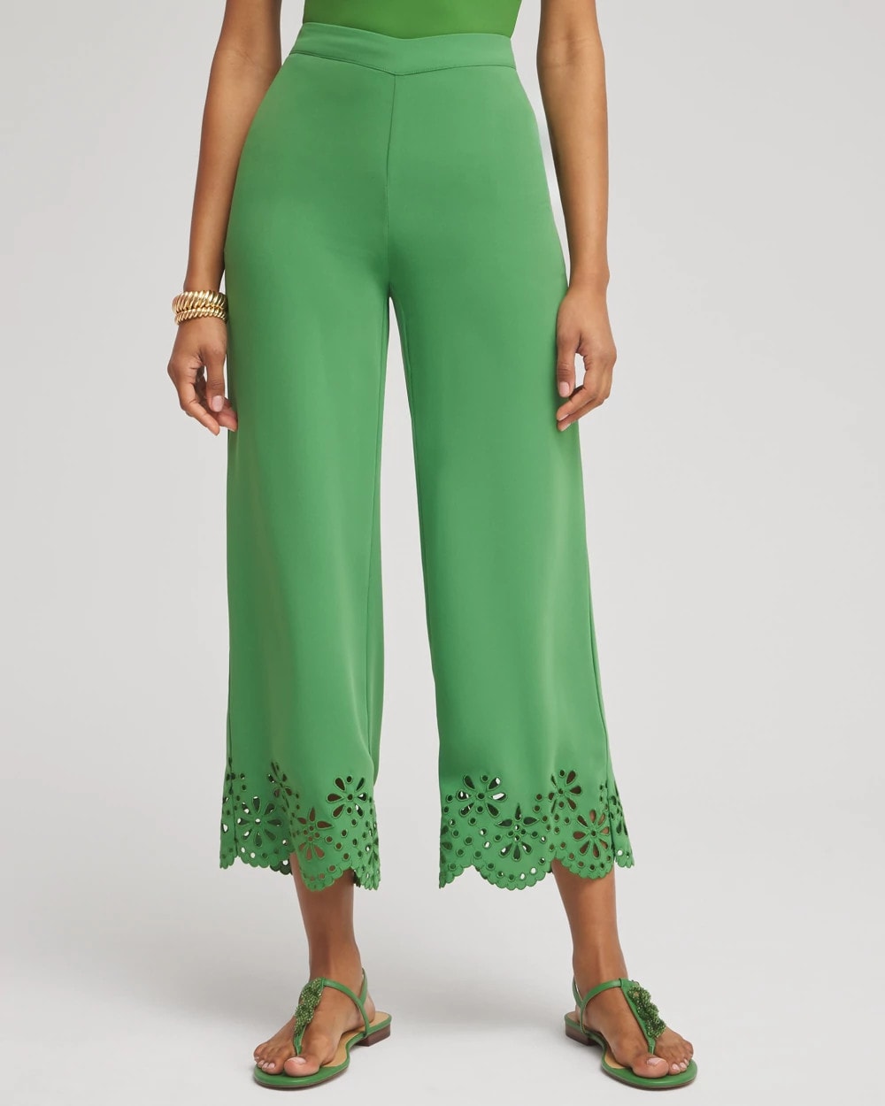 Chico's Petite Satin Eyelet Hem Culottes
